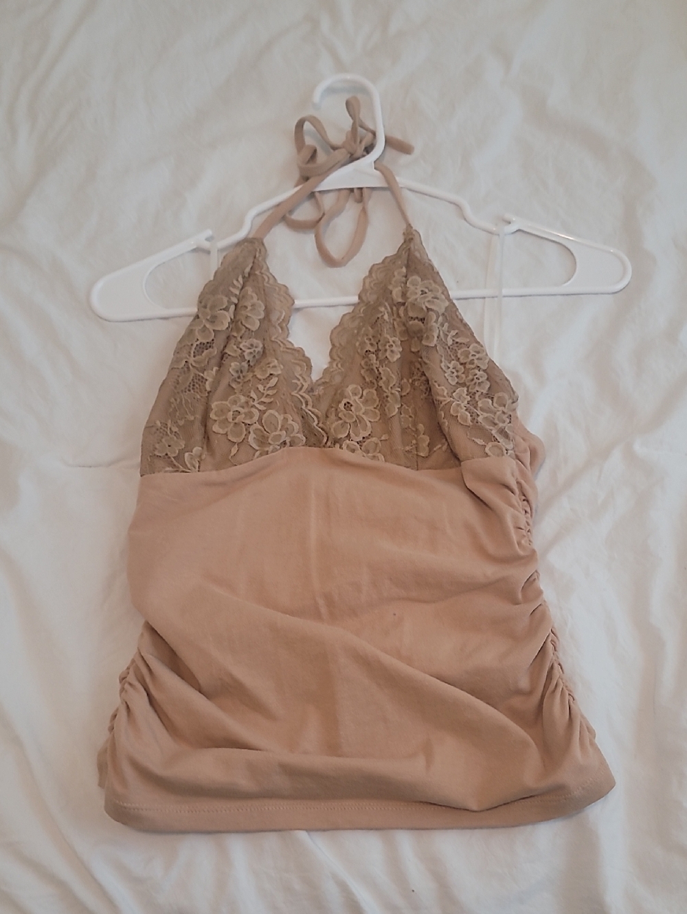 Lace Halter Tank Top in Nude